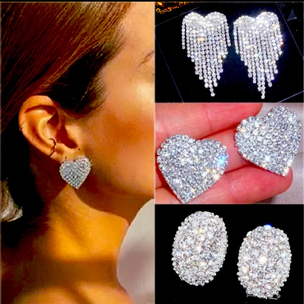 New 925 Sliver Big Heart Tassel Earrings Statement